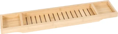Produktbild von BELIANI Badewannenablage Hellbraun Bambusholz 70 x 15 cm für Shampoo Duschgel Schwamm Seife Lamellen-Optik Lattenoptik Rustikal Badezimmer Ausstattung