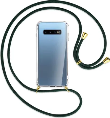 Produktbild von Handykette Backcover-Schutzhülle mit Band (Metall goldfarben) für Samsung Galaxy S10+ / S10 Plus - dunkelgrün