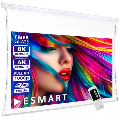 Produktbild von ESMART Professional TATENSO Akustik Tension-Leinwand 244 x 137 cm (110") 16:9 | Programmierbare Fernbedienung | Heimkino elektrische Beamer Projektionsleinwand LCD LED