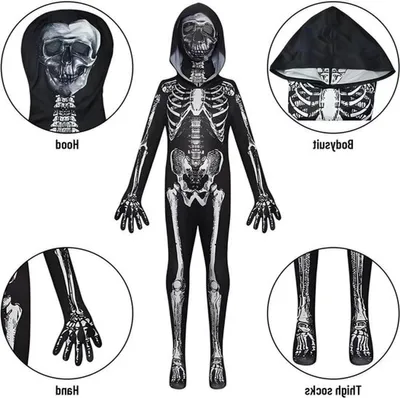 Gruselige Skelettkleid für Kinder mit Maske - Perfekt für Halloween-Partys und Cosplay-Kostüme
