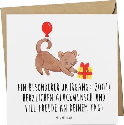 Produktbild von Mr. & Mrs. Panda Glückwunschkarte 2001 Geburtstag - Weiß - Geschenk, Herzlichen Glückwunsch, viel Freude, doppelkarte, Klappkarte, faltkarte, Geburtstagsgeschenk, im Jahr