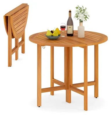 Produktbild von Wetterfester Klapptisch aus Holz, Ø 90 cm, runder Esstisch für Garten, Balkon, Terrasse, 90 x 75 cm