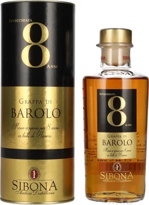 Produktbild von Sibona 8 Anni Invecchiata Grappa di BAROLO 44% Vol. 0,5l in Geschenkbox
