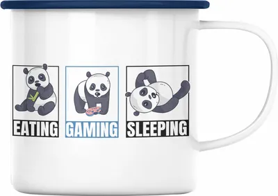 Produktbild von Trendation - Lustige Panda Emaille Tasse Geschenk Gamer Gaming Zocker Geschenkidee für Jungs (Blau)