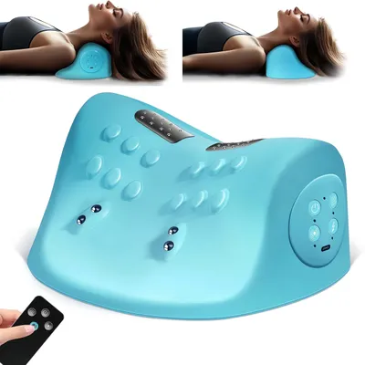 Produktbild von Nackenmassagegerät, Nackenstrecker, tragbare Nackenkissen zur Schmerzlinderung und Muskelentspannung, 3 Modi, Akupressur für den Nacken, Blau