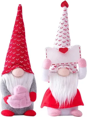 Productafbeelding van Valentijnsdag decoratieve kabouters - Set van 2 - Handgemaakte dwergen pluche decoraties - Vriendin - Vrouw