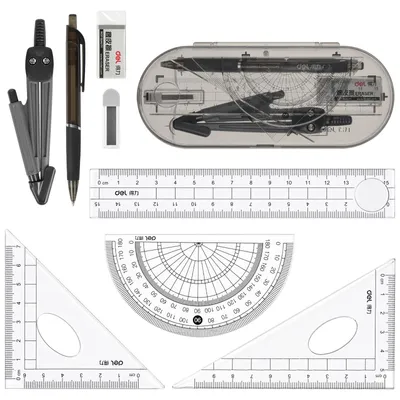 Produktbild von Geometrie-Set, 8-teilig, mit Aufbewahrungsbox, für Schule und Mathematik