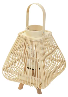 Produktbild von ECD Germany Bambus Laterne Windlicht H 45,5cm Holzfarbe Gartenlaterne mit Henkel & Glaseinsatz Boho Bambuslaterne Kerzenhalter Deko Laterne ohne LED