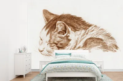 Produktbild von MuchoWow® Fototapete für Wohnzimmer oder Schlafzimmer Wandtapete Vinyl Motivtapete Kopf einer schlafenden Katze - Gemälde von Jean Bernard - 360x260 cm - Wohnzimmer tapete