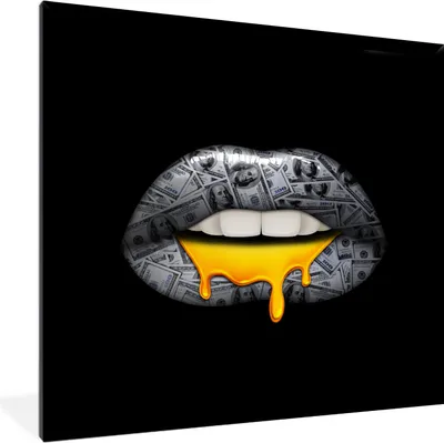 Produktbild von MuchoWow® MuchoWow® Gerahmtes Poster Lippen - Geld - Schwarz und Weiß 40x40 cm - Poster mit zchwarzem Bilderrahmen - Mit Rahmen - Wanddekoration Schlafzimmer