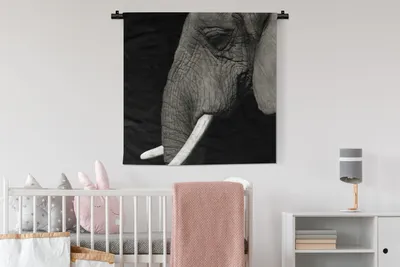 Produktbild von MuchoWow® Wandteppich Wandbehang Elefant - Grau - Schwarz 90x90 cm Tapisserie Dekoration Wandtuch - Wandaufhänger