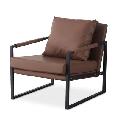 Zdjęcie produktu dla Fotel z imitacji skóry, brązowy LW2, fotel wypoczynkowy 70 x 60 x 28,5 cm, fotel do salonu