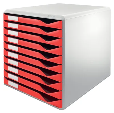 Productafbeelding van Leitz 5281-00-25 5281 Schubladenset Formular-Set - A4/C4, 10 geschlossene Schubladen, lichtgrau/rot