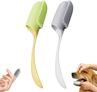 Produktbild von Famanu Hundezahnbürste 2 Stück – Silikon Zahnbürste für Hunde, Katzen und Welpen