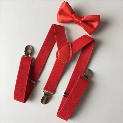 Imagen del producto de Go Go Gadget: Suspensorio para pantalones para niños con corbata – Set para niños – Rojo