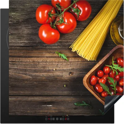 Produktbild von KitchenYeah© Herdabdeckplatte Nudeln - Tomate - Küche , 78x78cm, Küche Deko, Glaskeramikkochfeld Herdabdeckung, Abdeckplatte fùr Kochfeld