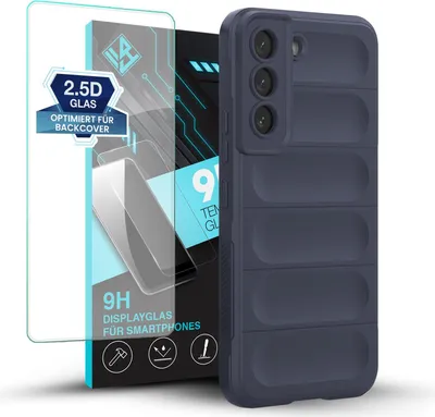 Produktbild von Handy Hülle für Samsung Galaxy S22 mit 9H Displayglas Displayschutz Plus Grip Case Cover Schutzhülle Softgrip Farbe: Dunkelblau
