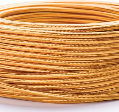 Produktbild von Textilkabel Lampenkabel YML 3-adrig, (3x 0,75mm) Elektrisches Kabel Textil ummantelt mit Erdleiter für Leuchten Lampen, Gold, 1m