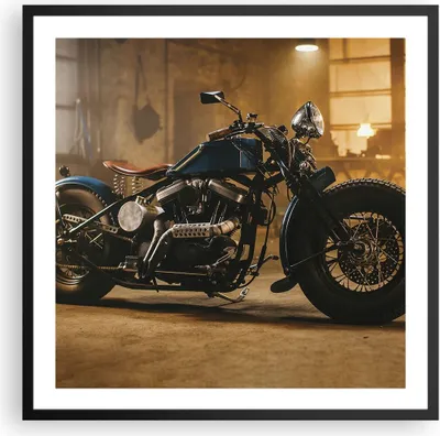 Produktbild von Gerahmtes Poster - Schwarzer Rahmen - Motorrad Motor - 60x60 cm - Wand Bild - Wanddeko - Wandbilder - Kunstposter - Wandposter - Bilderrahmen - Bilder - Kunstdruck - Wandbild - P2BAC60x60-4233