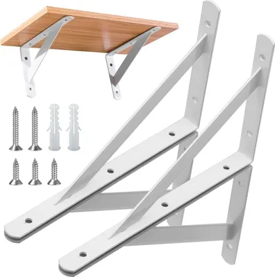 Produktbild von 4 Stück Regalhalterungen Schwerlast-Träger 90 Grad Wand-Winkel Regalhalterung Metall Regalträger mit Schrauben Wand Regalträger Eisen Regalwinkel für Winkel Regal (300×190mm)，Weiß