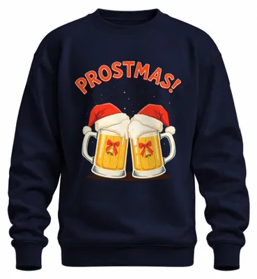 Productafbeelding van PROSTMAS! Bierkruik, kerst, Sinterklaasmuts, cadeau, grappig, uni, sweatshirt, trui, marineblauw, XXL
