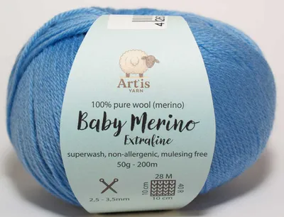 Produktbild von Baby Merino Extrafine Art'is Yarn 100 % Wolle | Mulesing-frei & Superwash (50 g / 200 m) (164 Mittelblau)
