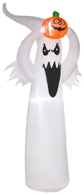 Produktbild von Aufblasbares Halloween-Gespenst 1,8 m LED Polyester IP44 Kürbislaterne Stromkabel 3 m 4 Heringe 2 Sandsäcke 2 Spannseile Weiß Orange 80 x 40 x 180 cm