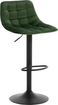 A dark green bar stool with a black base and stem, shown against a white background.