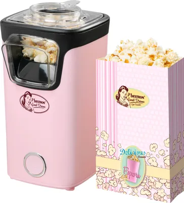 Produktbild von Bestron Popcornmaker, Turbo-Popcorn in unter 2 Minuten, Popcornmaschine mit Heißlufttechnologie, inkl. 10x Popcorntüten & integrierten Messbecher, Sweet Dreams Kollektion, Farbe: Rosa