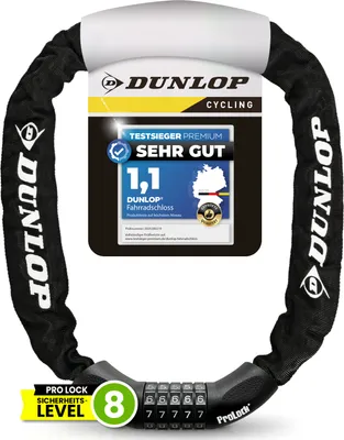 Produktbild von Dunlop Fahrradschloss Zahlenschloss Fahrrad Schloss - Hohe Sicherheit Level 8-100 cm Fahrräder Schloß mit 5er Zahlencode - Kette für E Bike Scooter ebike Zahlen Fahrradschloß Pro Lock, Schwarz