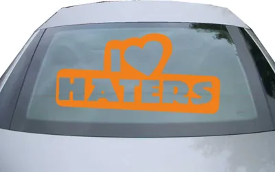 Produktbild von Indigos UG - Aufkleber Heckscheibe & Motorklappe DE2101 - orange - 600x300 mm - I LOVE HATERS - Auto Scheiben Fenster Heckklappe Tuning Racing JDM - Die cut