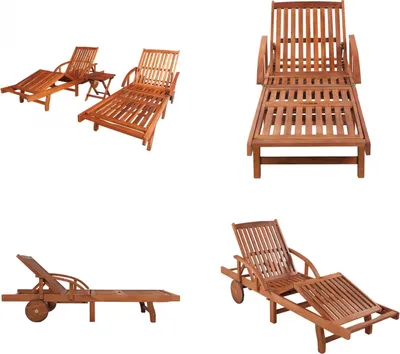 Immagine prodotto di vidaXL Lettini prendisole 2 pezzi con tavolo in legno massiccio di acacia - Lettino e tavolo - Lettini e tavoli - Lettino - Sdraio