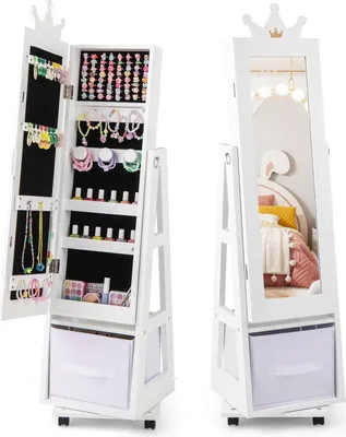 Image de Armoire à bijoux 3 en 1 pour enfants avec miroir, rotative à 360°