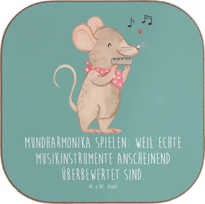 Produktbild von Mr. & Mrs. Panda Tassen Untersetzer Mundharmonika Freude - Meeresbrise - Geschenk, für Gläser, Musikinstrument, Musiker, Tischuntersetzer, gläseruntersetzer, Folklore