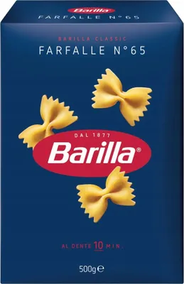 A product package for Barilla Farfalle pasta.