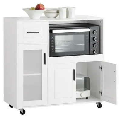 Imagen del producto de Organizador de cocina - Armario de cocina - Mueble de almacenamiento - Mueble para cocina - Compacto - Estante ajustable - Cuatro ruedas con freno