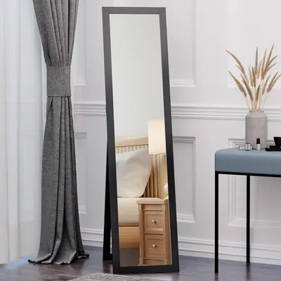 Produktbild von Rechteckiger Standspiegel und Wandspiegel mit MDF-Rahmen, 37 x 37 x 154 cm, Schwarz