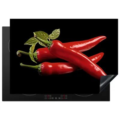 Obrázek produktu pro KitchenYeah® Krycí deska na sporák červená paprika - červená - bylinky - koření - černá , 75x52cm, dekorace do kuchyně, keramická krycí deska na sporák, krycí deska na sporák