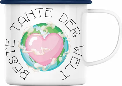 Produktbild von Trendation - Beste Tante Der Welt Emaille Tasse Geschenk Geburtstag Weihnachten Lustig Geschenkideen von Nichte Lieblingstante Hier Bin Ich (Blau)