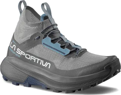 Wanderschuh für Damen; Modell "Prodigio Hike Woman GTX" von La Sportiva; grau mit blauen Akzenten.