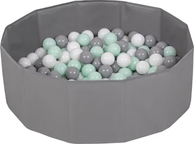 Produktbild von Selonis Faltbare Bällebad mit 100 Bälle für Kinder Spielbad grau:weiß/grau/mint