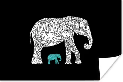 Produktbild von MuchoWow® Poster Elefant - Blumen - Pflanzen 90x60 cm - Schlafzimmer