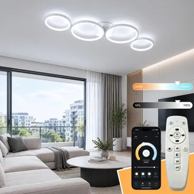 Zdjęcie produktu dla Lampa sufitowa LED 3000K-6500K nowoczesna | lampa do salonu 4 okrągłe pierścienie 68W biała, lampa do sypialni 88cm designerska, lampa biurowa do sypi