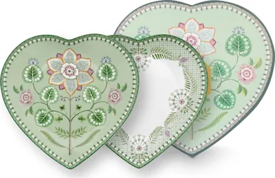 Produktbild von PIP STUDIO Lily&Lotus Light Green Herzformteller 21,5cm Set2