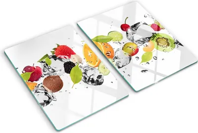 Immagine prodotto di Copertura per piano cottura – Copertura per piano cottura a induzione – Piano di vetro protettivo – 2x40x52 cm – Piani di vetro protettivi per fornelli – Vetro temperato – Frutta e acqua