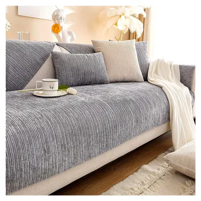Produktbild von Sofadecke, Sofadecken für Sitzfläche, rutschfester Sofaschoner, Sofaüberzug, Chenille Sofabezug in L-Form, Sofaüberwurfdecke, Couchbezug, Couchdecke, Grau, 70 * 120CM