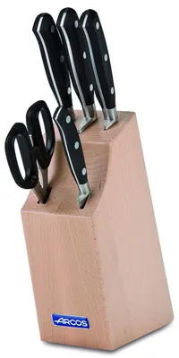 Küchenmesserset 5-tlg. mit Schere, NITRUM-Klingen, Buchenholzblock