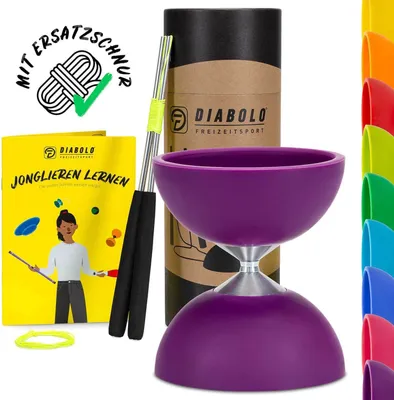 Produktbild von Diabolo Freizeitsport Diabolo Set Basic (lila) mit starrer Achse - inkl. Alu-Handstäben, Ersatzschnur, Anleitung und Geschenkverpackung