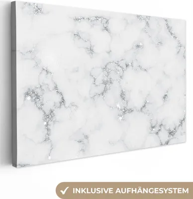 Produktbild von MuchoWow® - Leinwandbilder - Marmoroptik - Weiß - Grau, Wandbild, Wanddeko Bilder Wohnzimmer, 30x20 cm