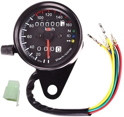 Image de Compteur de vitesse pour moto avec éclairage LED et montage universel, en acier inoxydable, diamètre 6,5 cm